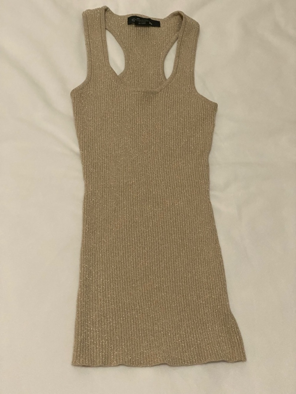 Ribbed Metallic Tank Dress - Beige